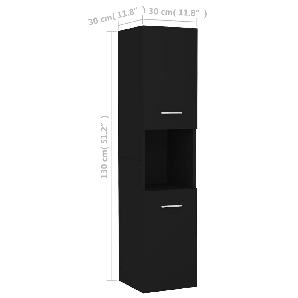 Baderomsskap Svart 30X30X130 Cm Konstruert Tre
