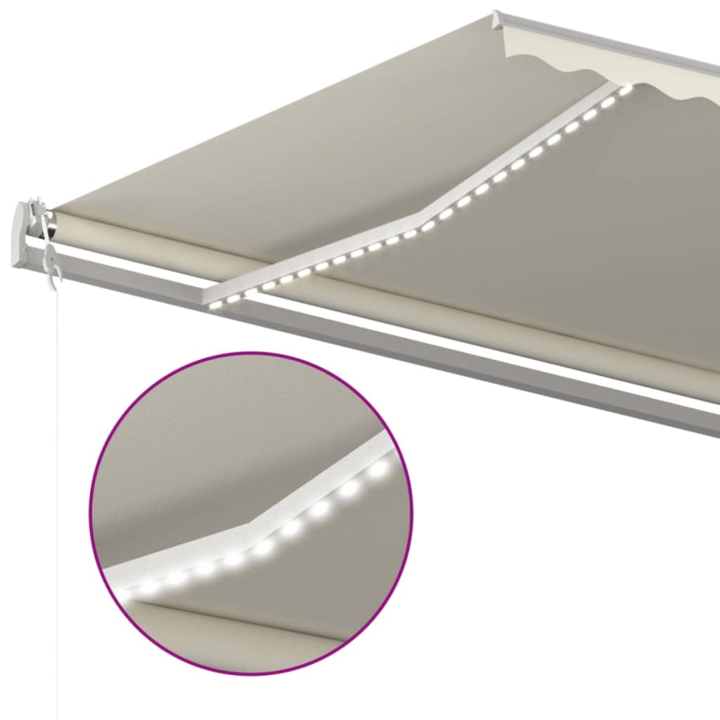 Automatisk Markise Med Vindsensor Og Led 500X300 Cm Kremhvit