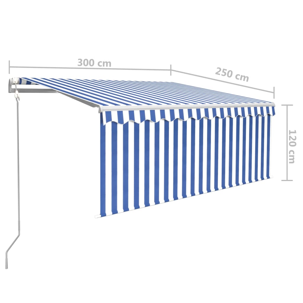 Automatisk Markise Rullegardin Led Vindsensor 3X2,5 M Blå Hvit