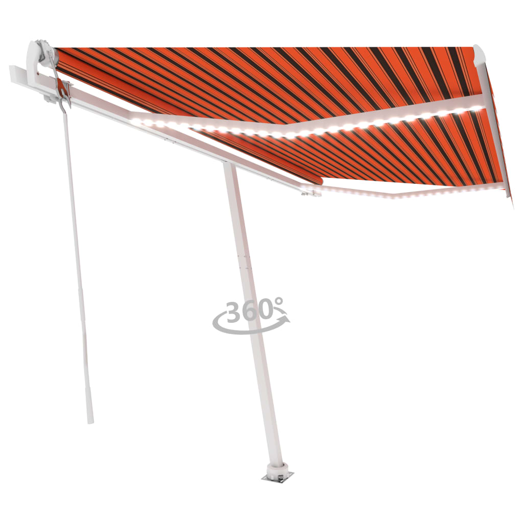 Automatisk Markise Med Vindsensor Og Led 450X350Cm Oransje Brun