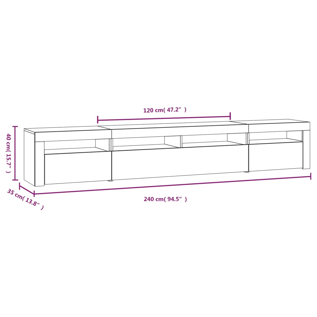 Tv-Benk Med Led-Lys Hvit 240X35X40 Cm