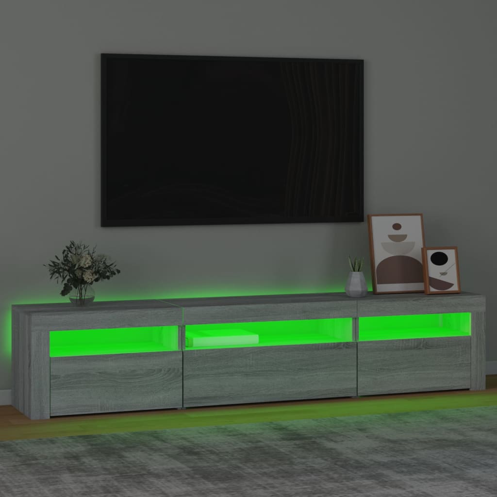 Tv-Benk Med Led-Lys Grå Sonoma 195 X 35 X 40 Cm