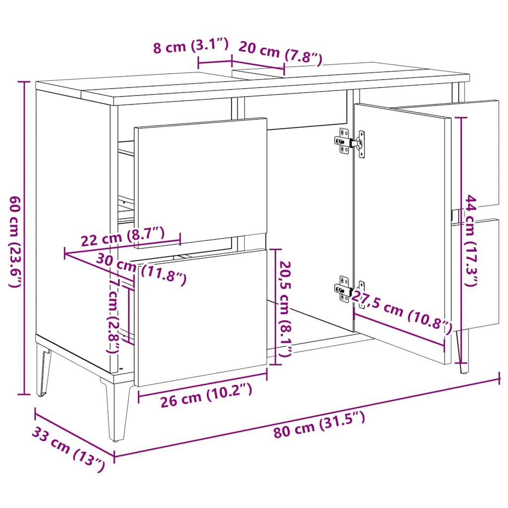 Servantskap Svart 80X33X60 Cm Konstruert Tre