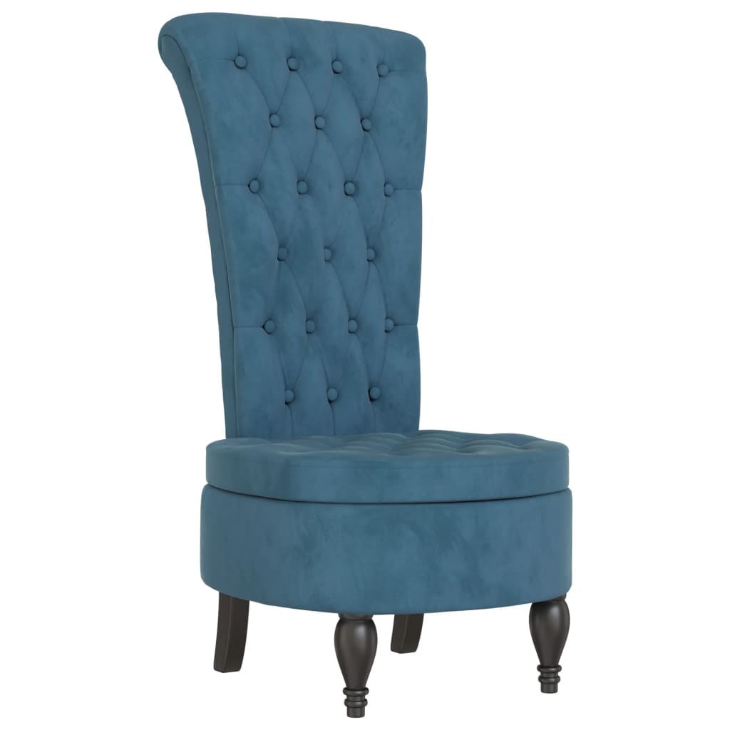 Stol Høy Rygg Blå Fløyelsknappdesign