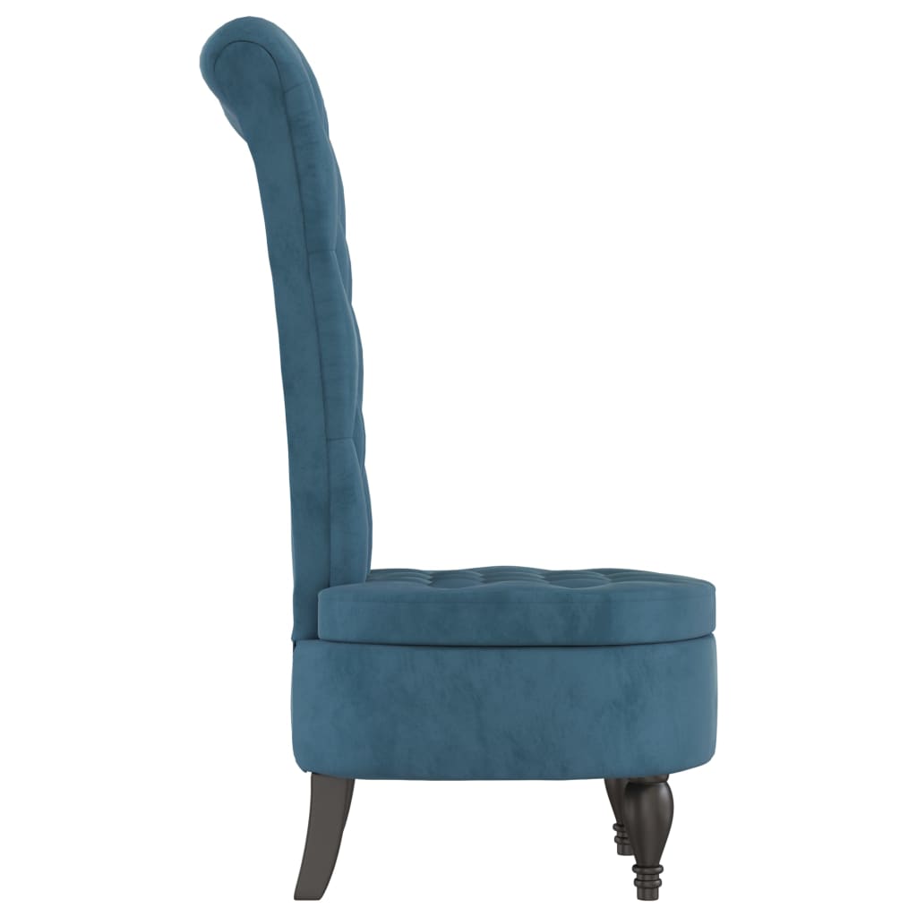 Stol Høy Rygg Blå Fløyelsknappdesign