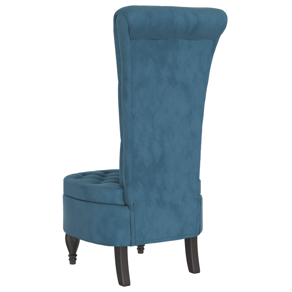 Stol Høy Rygg Blå Fløyelsknappdesign