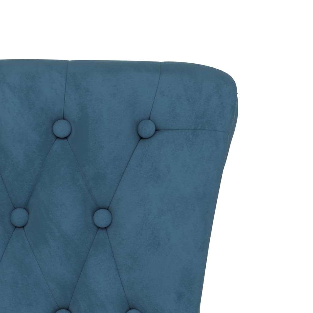 Stol Høy Rygg Blå Fløyelsknappdesign