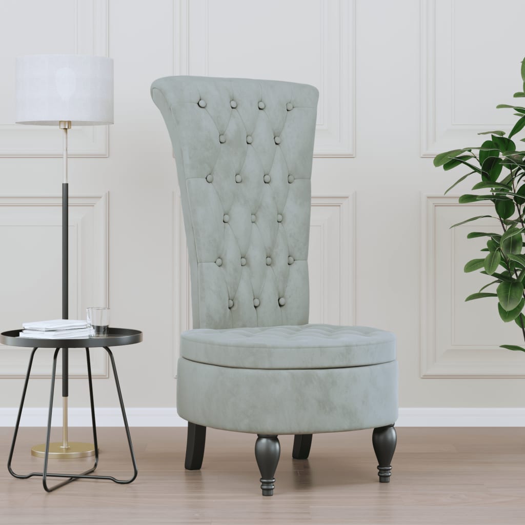 Stol Med Høy Ryggstøtte Lysegrå Fløyel Knappdesign
