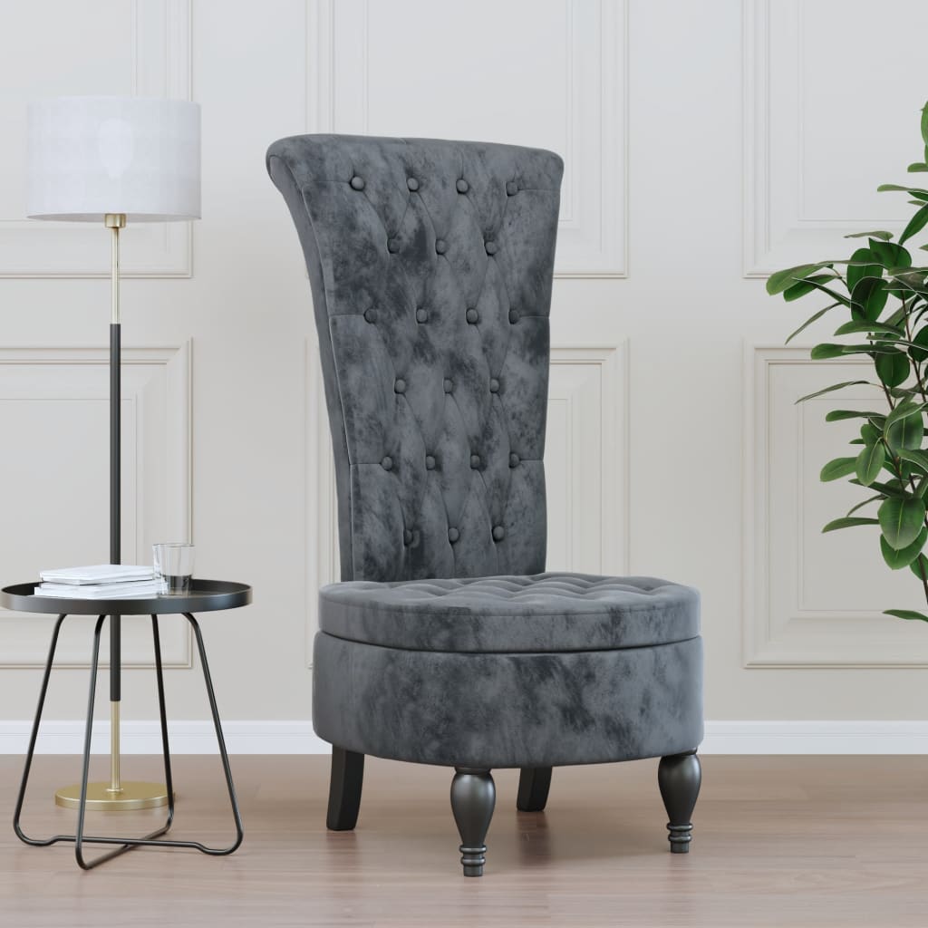 Stol Med Høy Ryggstøtte Mørkegrå Fløyel Knappdesign