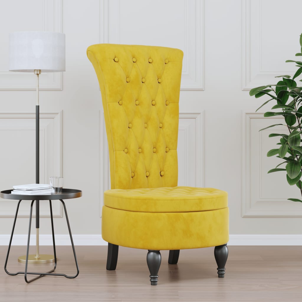 Stol Med Høy Ryggstøtte Gul Fløyel Knappdesign
