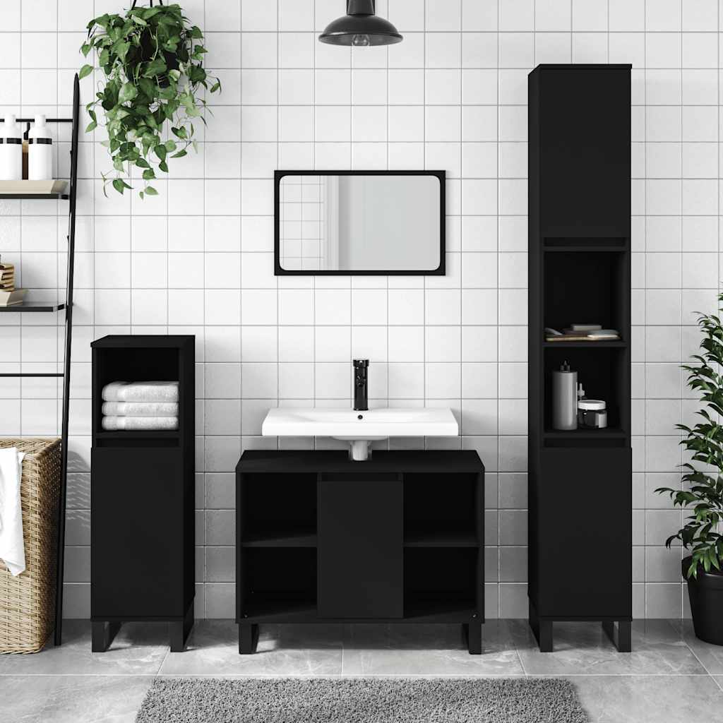 Baderomsskap Svart 80X33X60 Cm Konstruert Tre