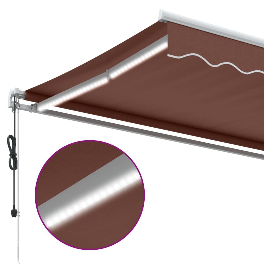 Automatisk Uttrekkbar Markise Med Led Brun 400X350 Cm