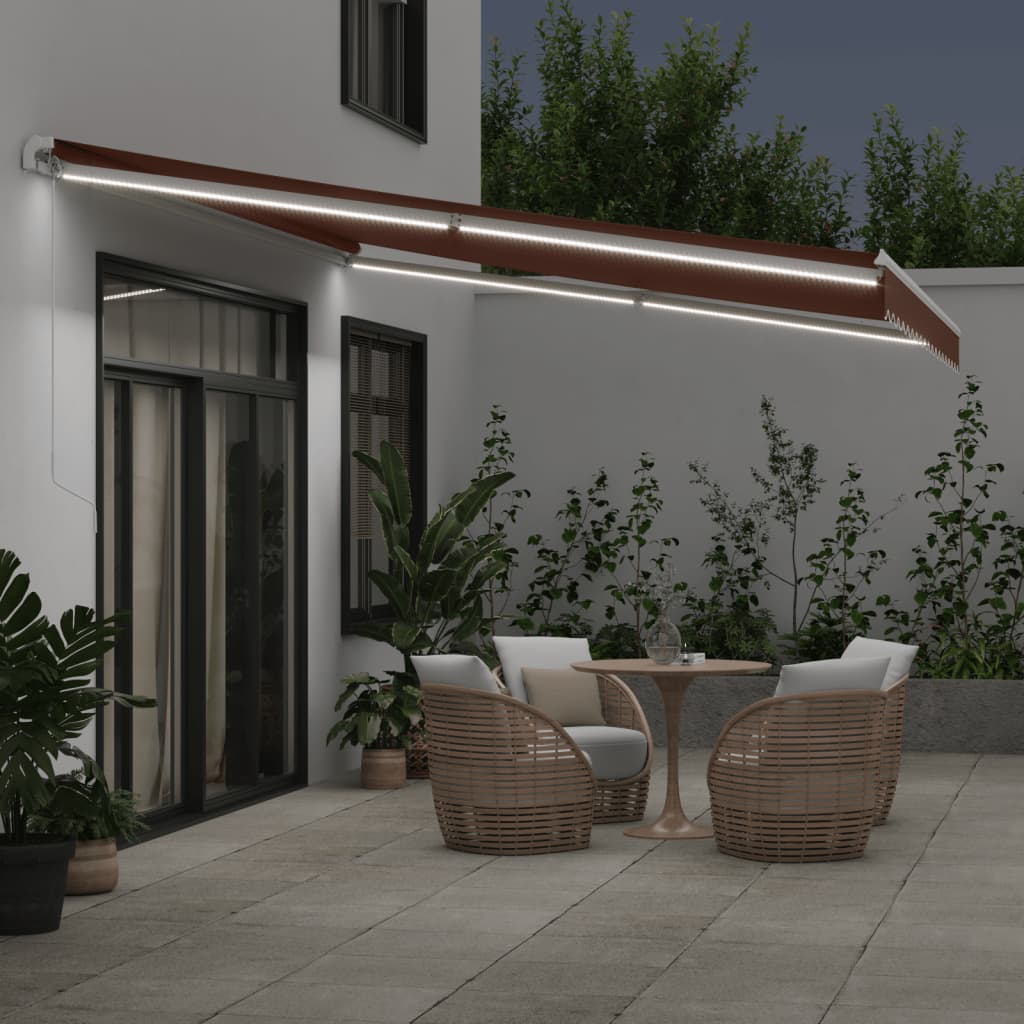 Manuell Uttrekkbar Markise Med Led Brun 450X350 Cm