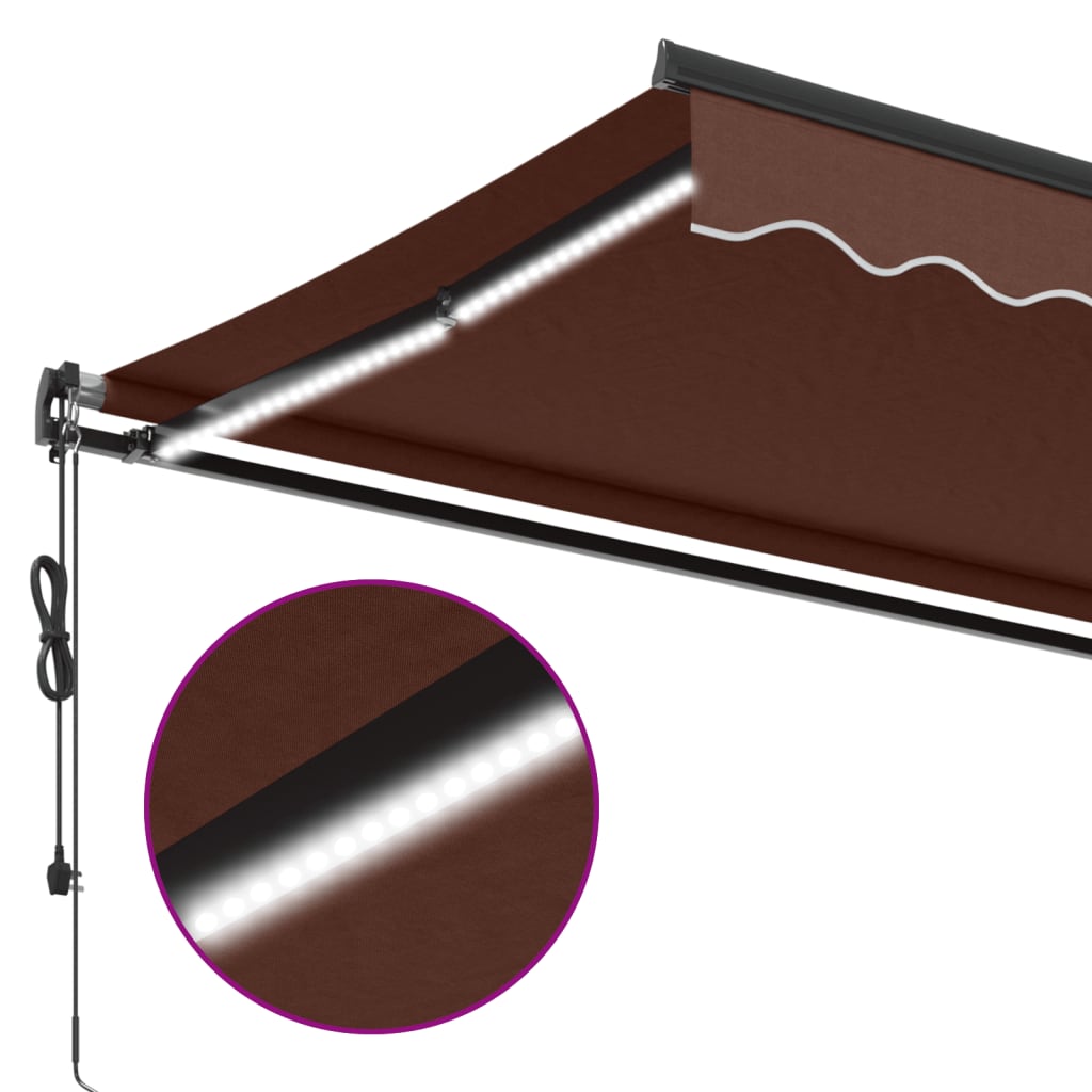Automatisk Uttrekkbar Markise Med Led Brun 450X350 Cm