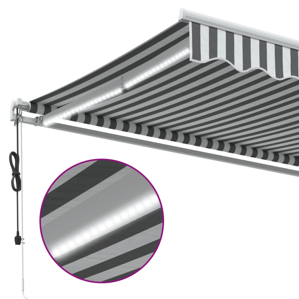 Automatisk Uttrekkbar Markise Led Antrasitt Og Hvit 450X300 Cm