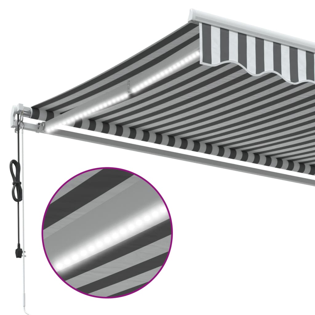 Automatisk Uttrekkbar Markise Led Antrasitt Og Hvit 450X350 Cm