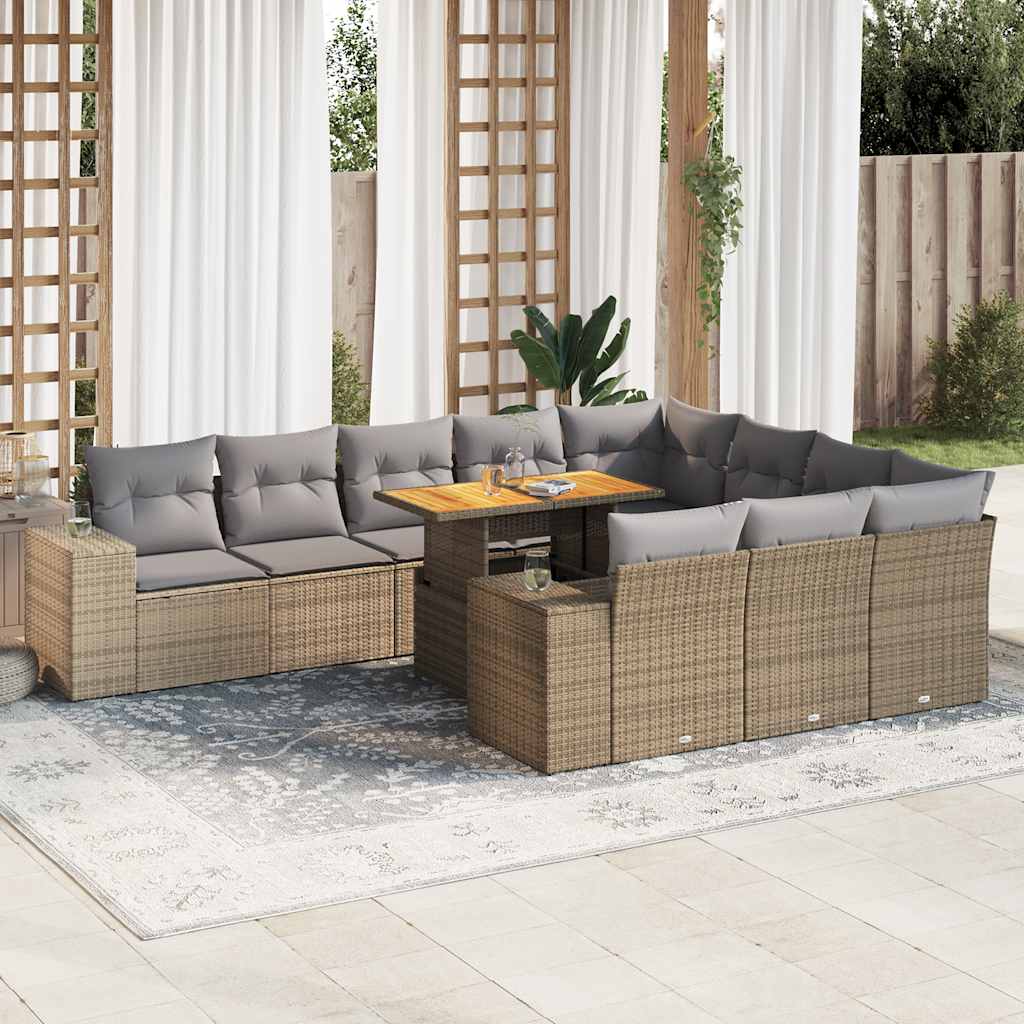Hagesofaer Med Puter 10 Deler Beige Polyrotting Akasie