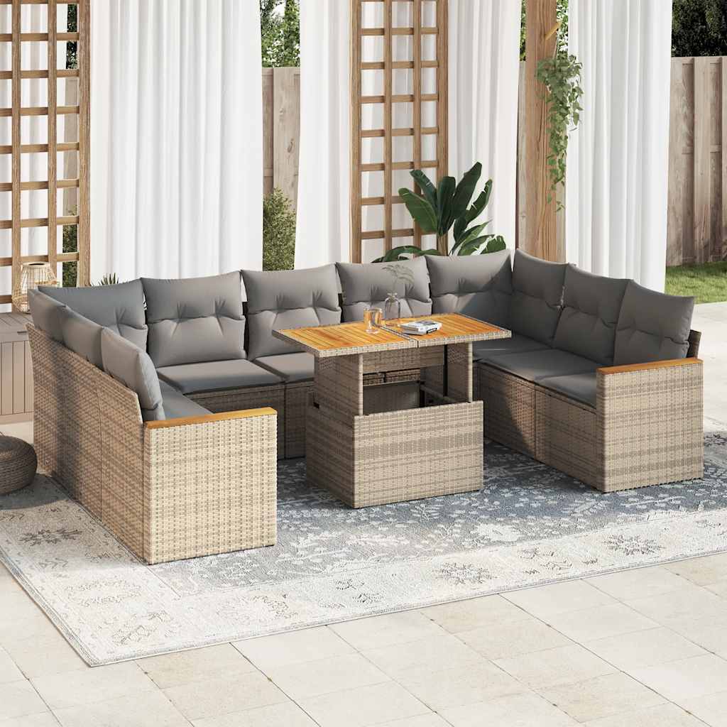 Hagesofaer Med Puter 10 Deler Beige Polyrotting Akasie