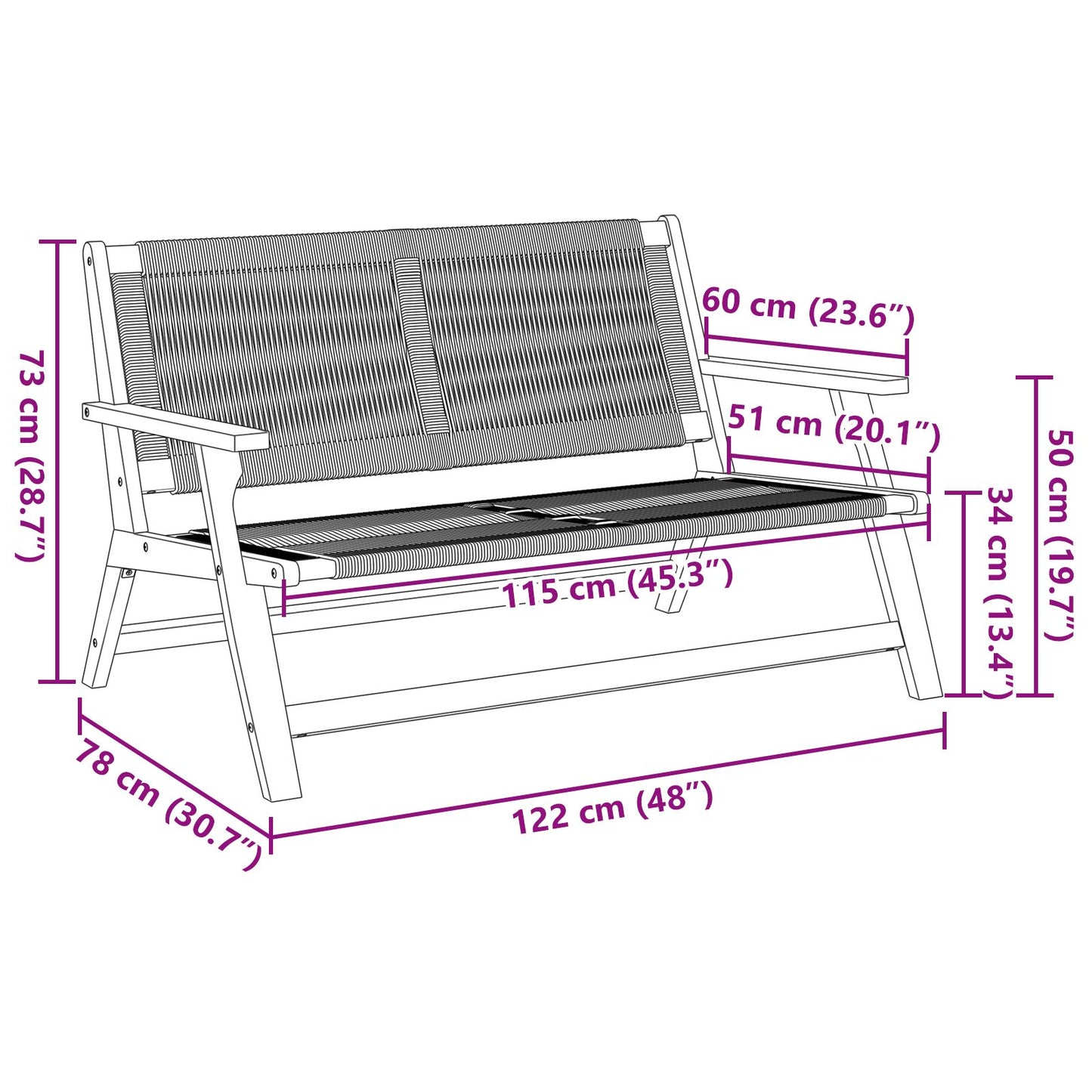 Hagebenk Svart 76X122X73 Cm Massivt Akasietre