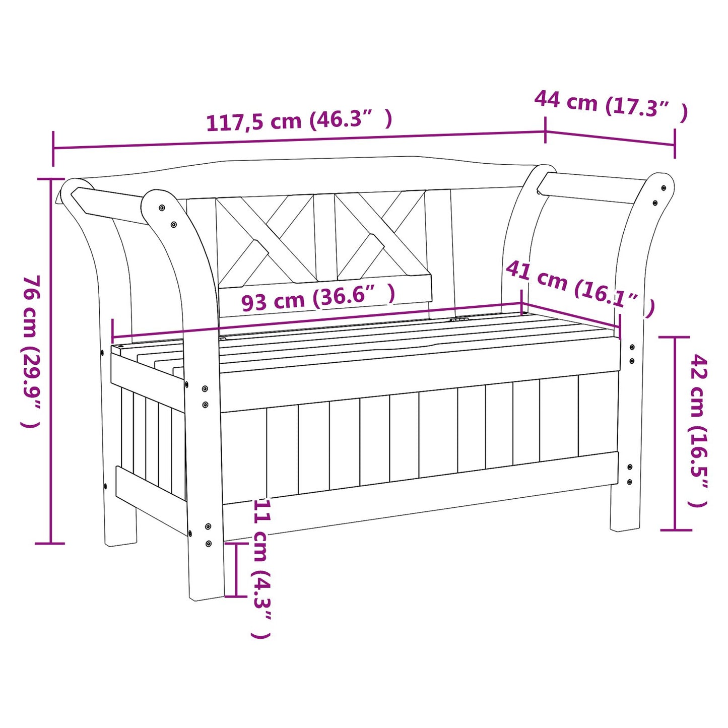 Hageoppbevaringsbenk 119X76X44 Cm Solid Tre Furu