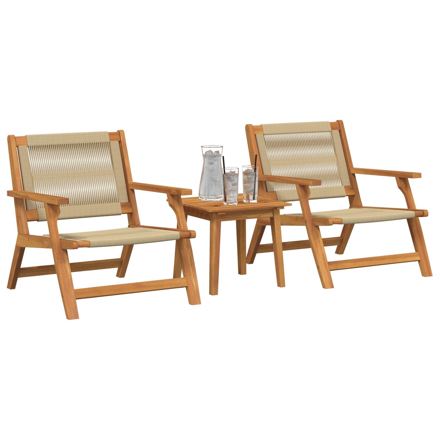 Hagemøbler Med Bord, 3 Deler, Beige, Massivt Akasietre