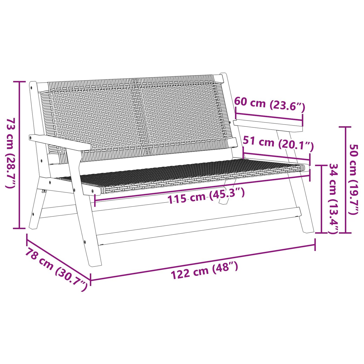 Hagebenk Svart 122X76X73,5 Cm Solid Akasietre