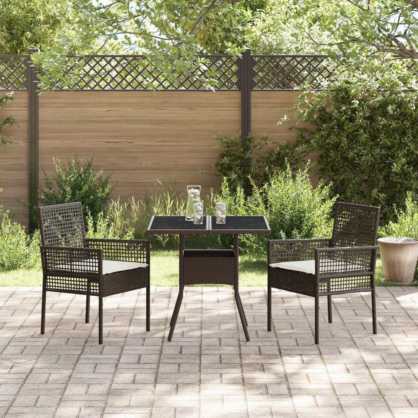 3 Delt Hage Spisebordsett Brun Poly Rattan