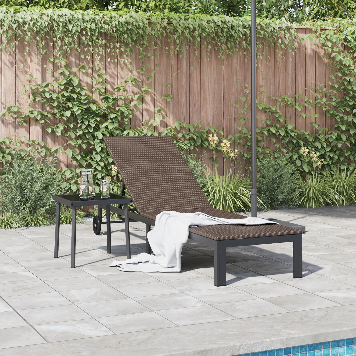 Solseng Med Hjul Brun Poly Rattan