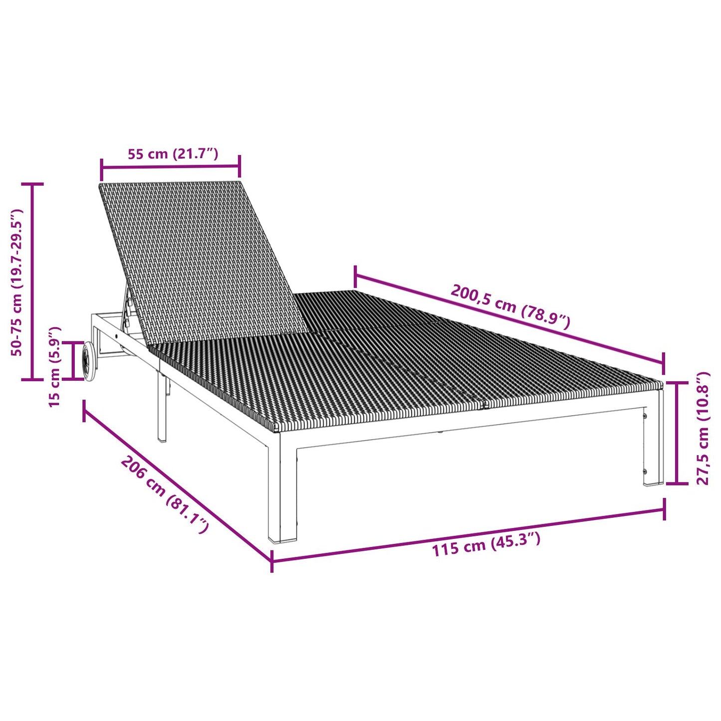 Solseng Med Puter Og Hjul For 2 Personer Brun Poly Rattan