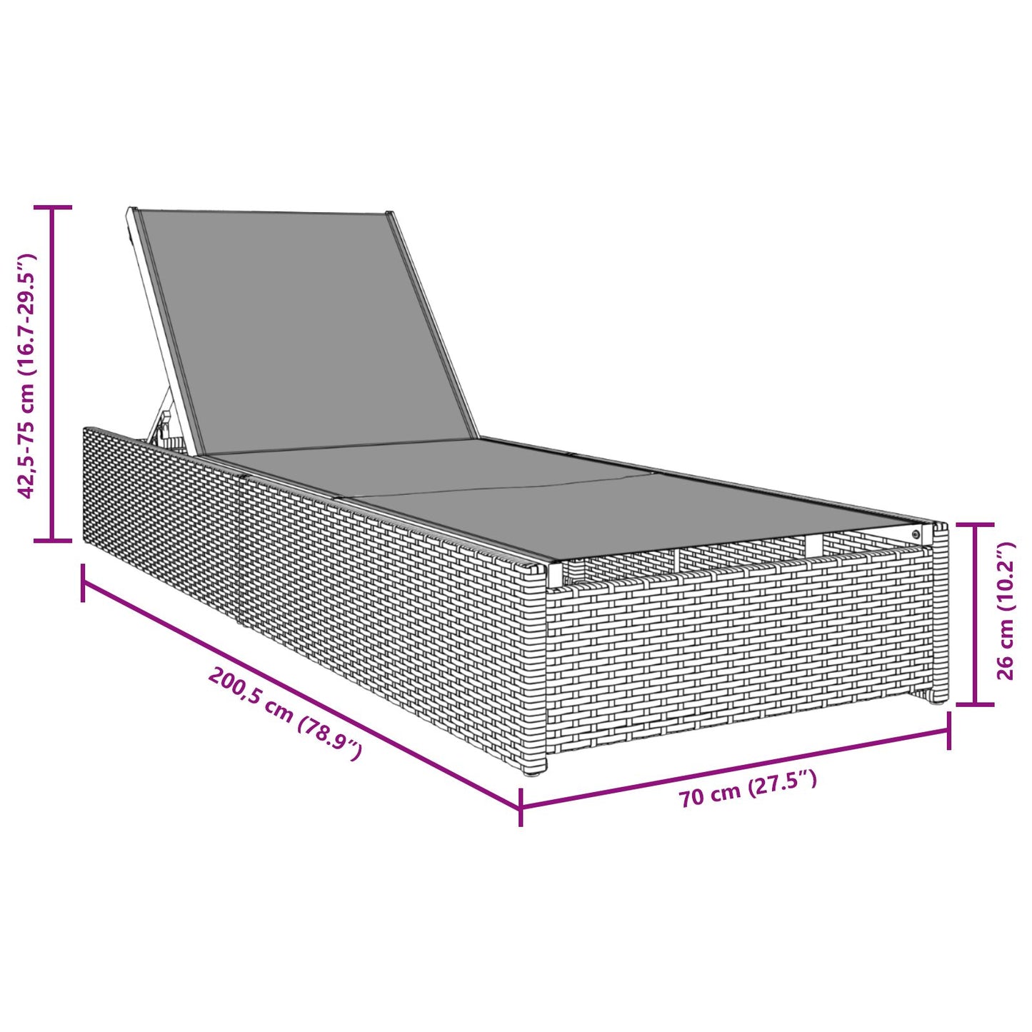 Solstol Grå 60X200X27 Cm Poly Rattan
