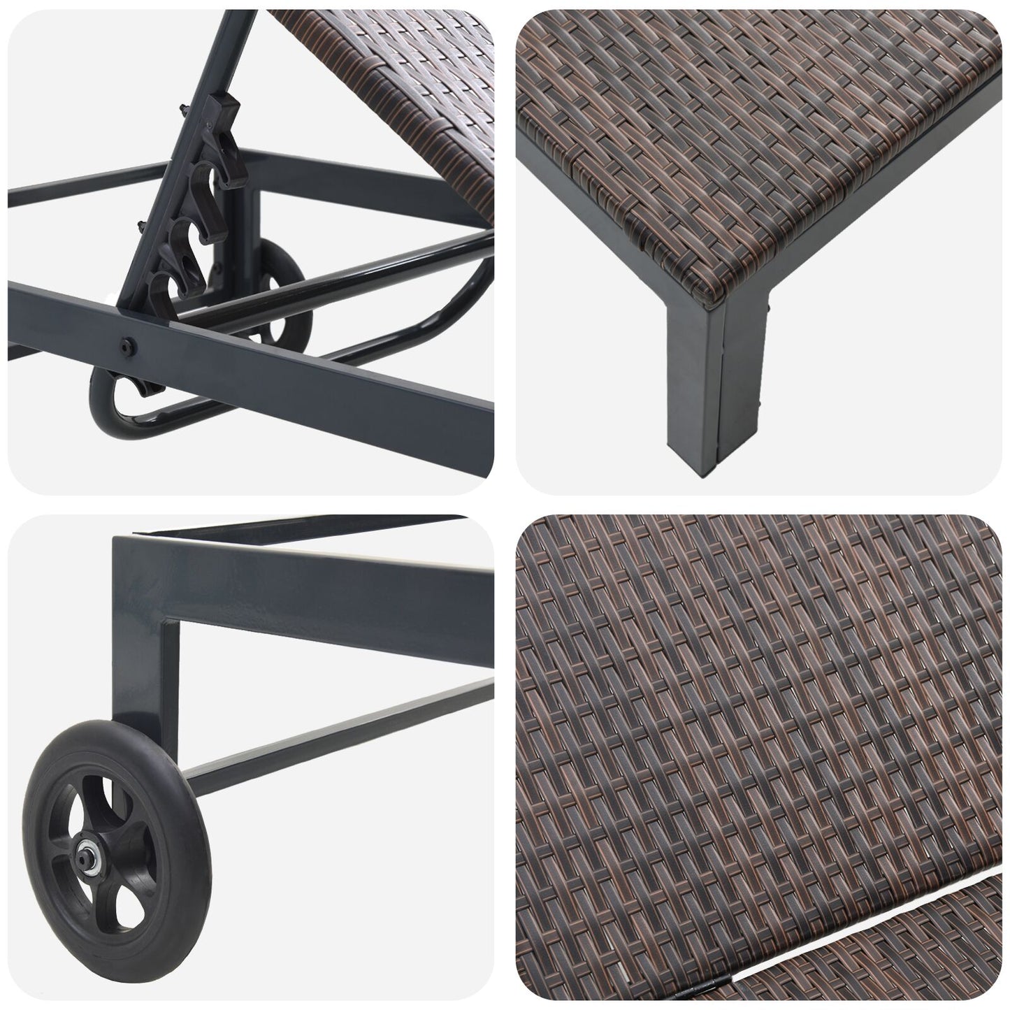 Solseng Med Hjul Brun Poly Rattan