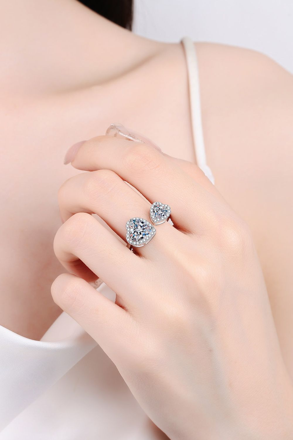 Moissanite Open Heart Ring