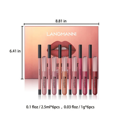 12-Piece Matte Lipstick & Lip Liner Set – Long-Lasting, Velvety Nude Shades