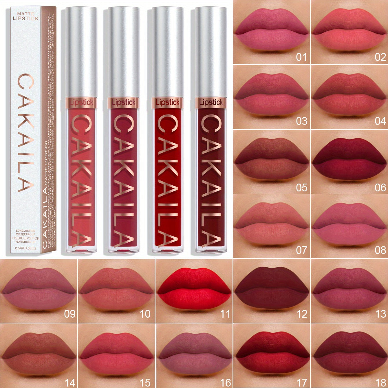 18-Piece Waterproof Liquid Lipstick Set – Matte & Glossy Finishes for All-Day Wear