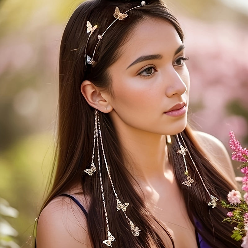 Elegant Faux Pearl Butterfly Headband – Non-Slip Hair Accessory