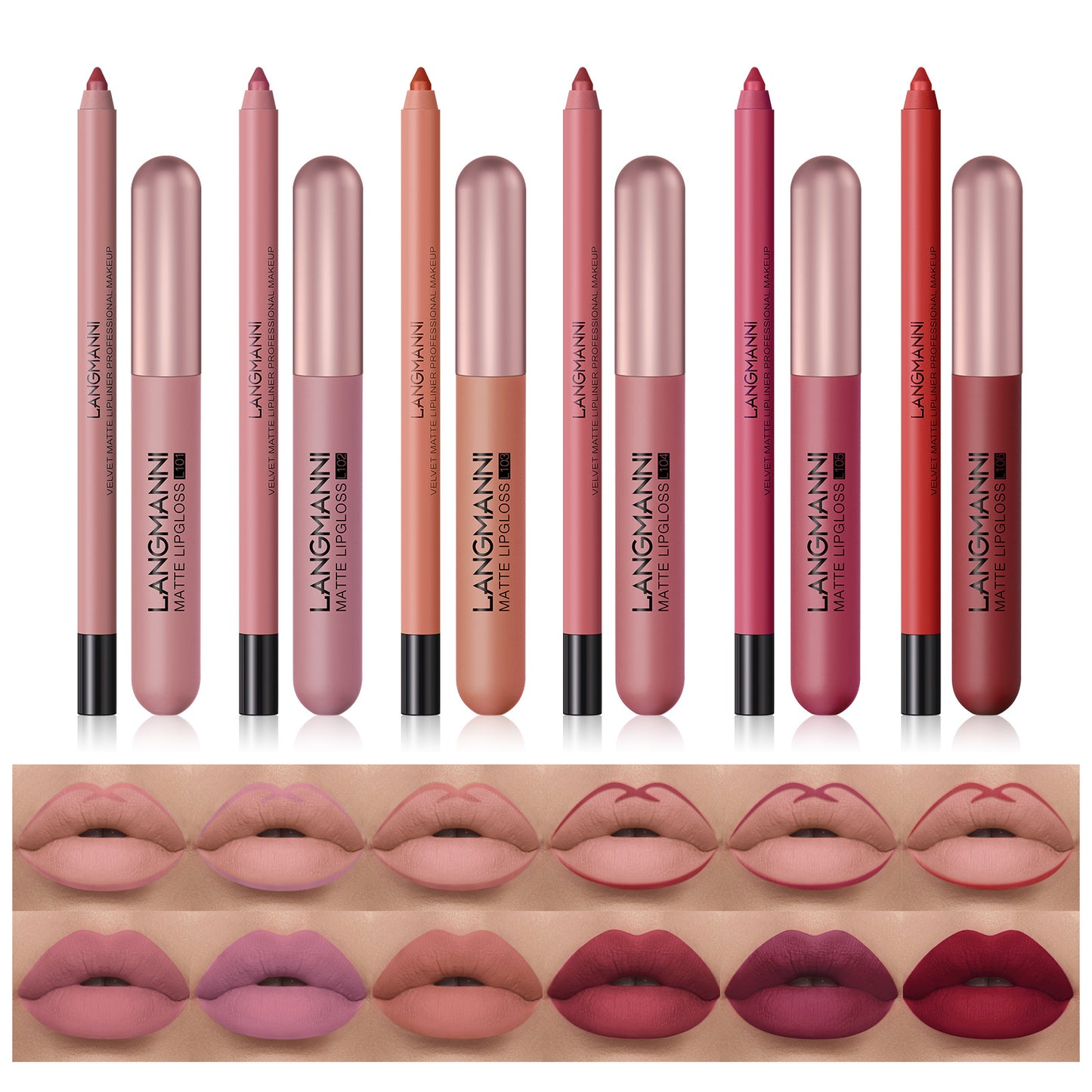 12-Piece Matte Lipstick & Lip Liner Set – Long-Lasting, Velvety Nude Shades