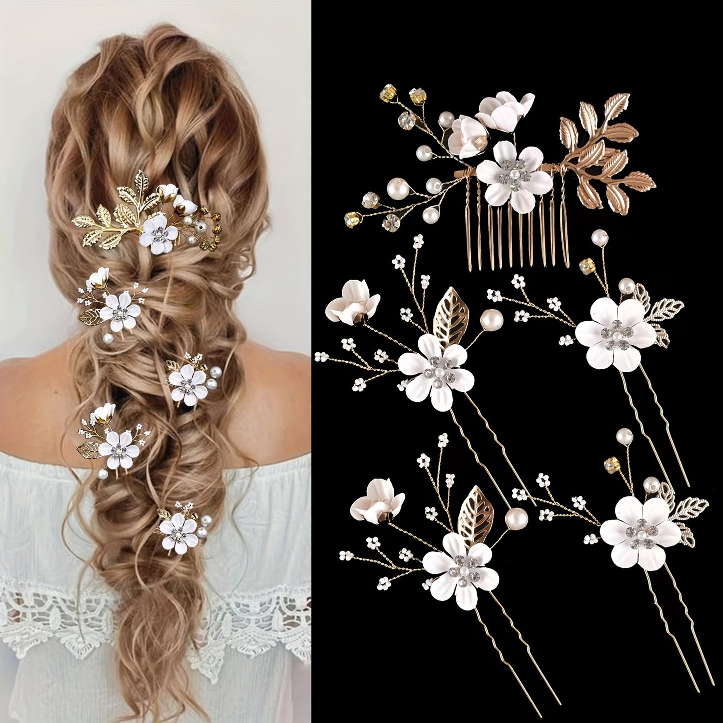 5pcs Vintage Pearl & Rhinestone Hairpins – Elegant Bridal Accessories