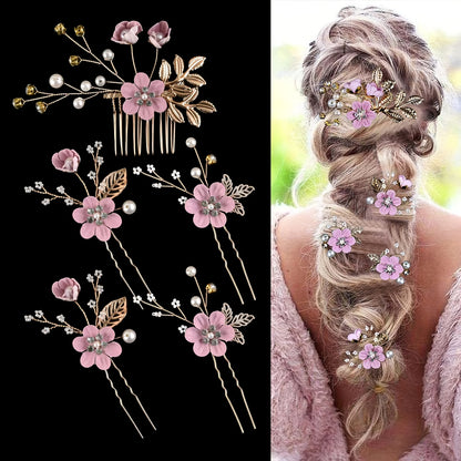 5pcs Vintage Pearl & Rhinestone Hairpins – Elegant Bridal Accessories