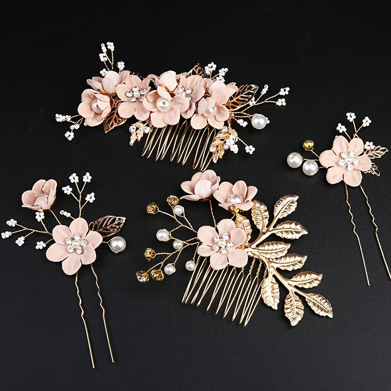 4pcs Bridal Crystal & Pearl Hair Clips – Elegant Wedding Accessories