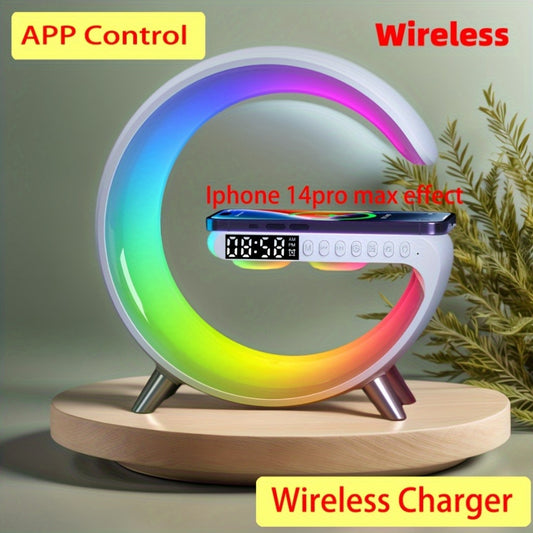 4-in-1 Wireless Charger Stand – Alarm Clock, Speaker & APP-controlled RGB Light