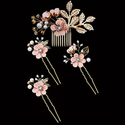 4pcs Pearl & Rhinestone Bridal Hair Clips – Elegant Wedding Accessories