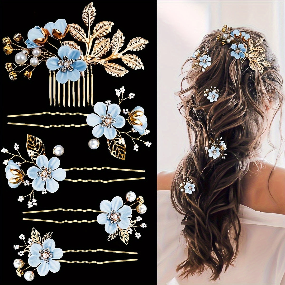 5pcs Bridal Flower Hair Clips – Pearl & Rhinestone Wedding Accessories