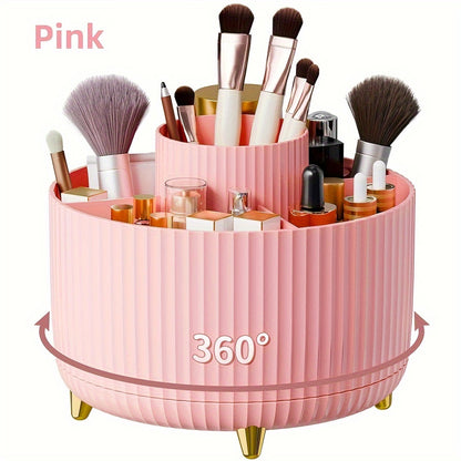 360° Rotating Makeup Brush Organizer – Large Capacity Storage Box