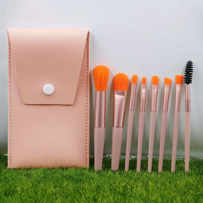 8pcs Portable Soft Makeup Brush Set – Multicolor with Bag