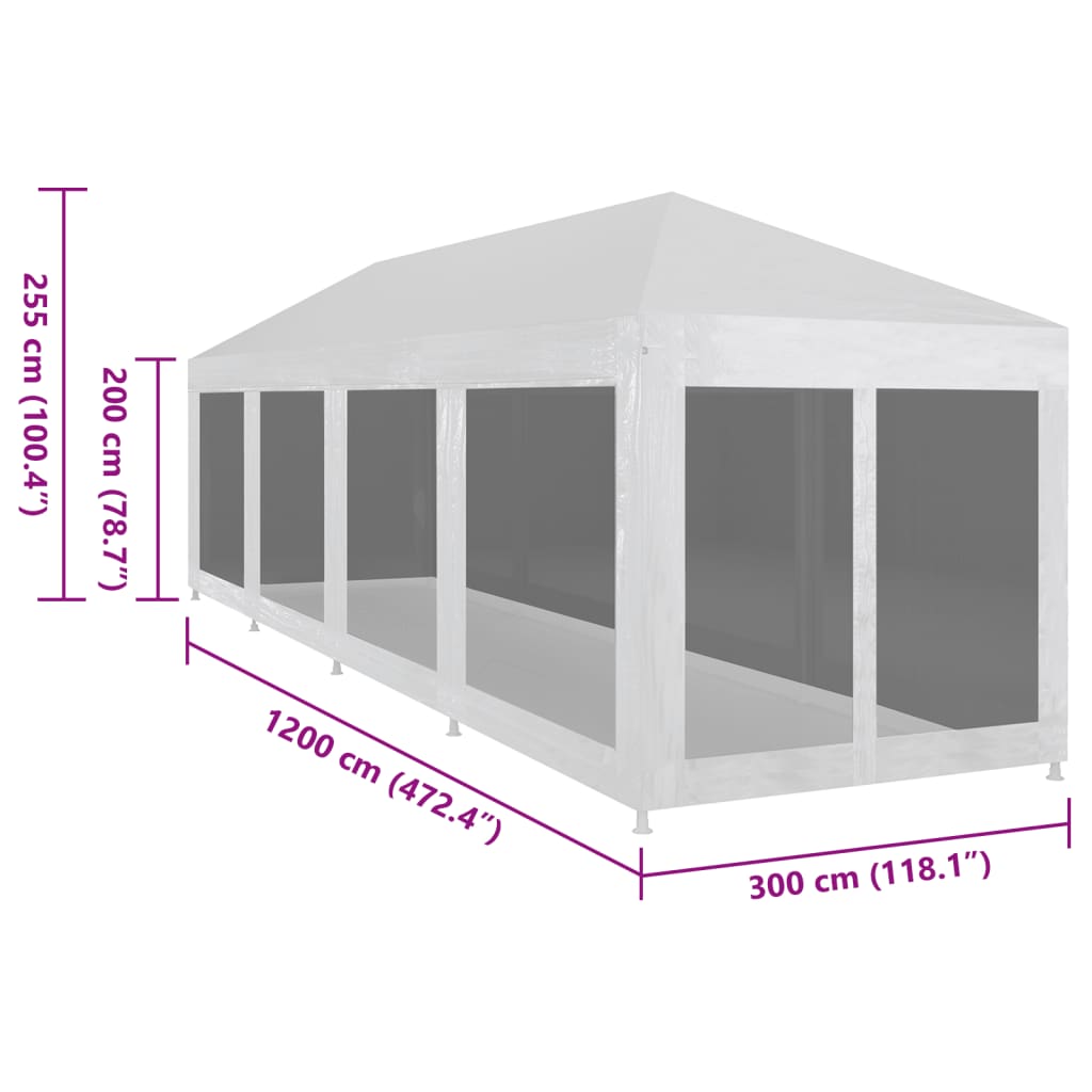 Festtelt Med 10 Sidevegger Av Netting 12X3 M