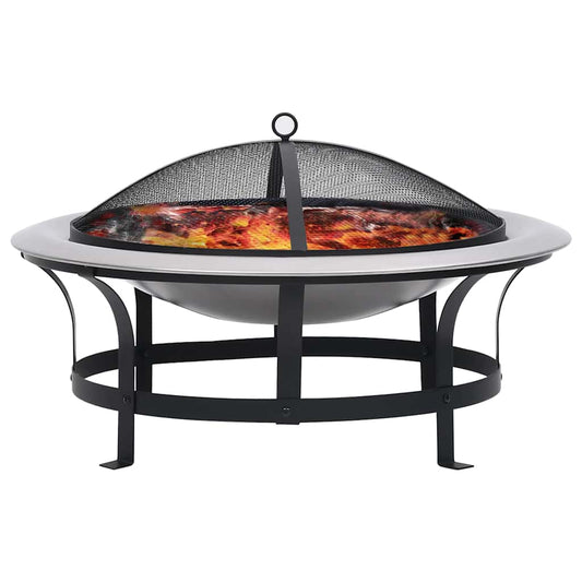Utendørs Bålfat Med Grill Rustfritt Stål 76 Cm