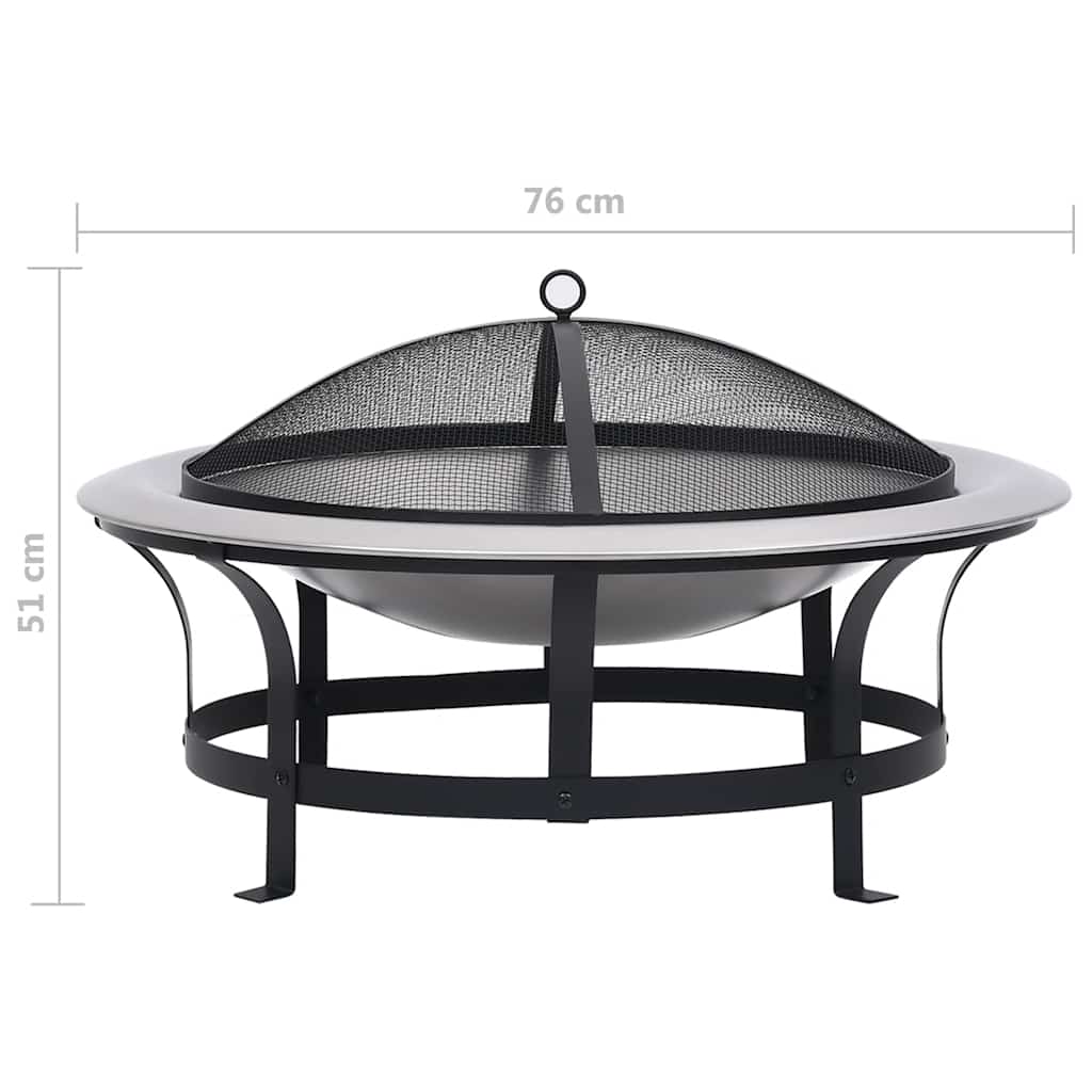 Utendørs Bålfat Med Grill Rustfritt Stål 76 Cm