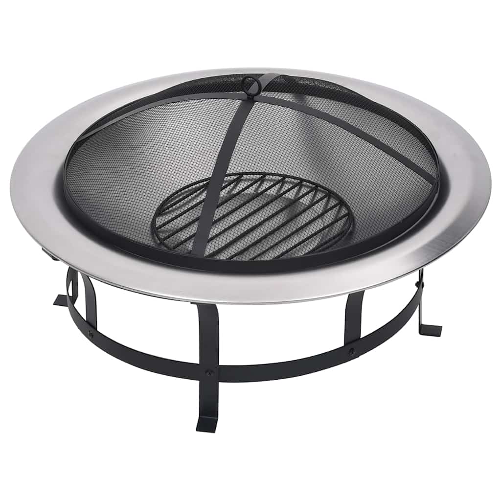 Utendørs Bålfat Med Grill Rustfritt Stål 76 Cm