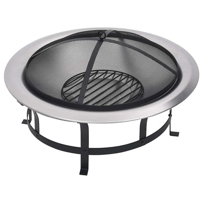 Utendørs Bålfat Med Grill Rustfritt Stål 76 Cm