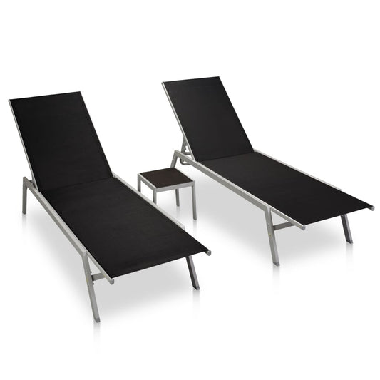 Solsenger 2 Stk Med Bord Stål Og Textilene Svart
